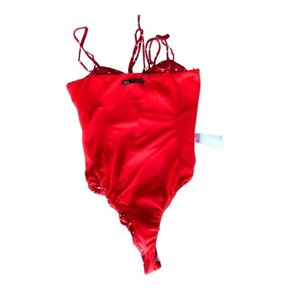 ZARA women bodysuit top Stretch red white Stars Print Size M. - Picture 6 of 15